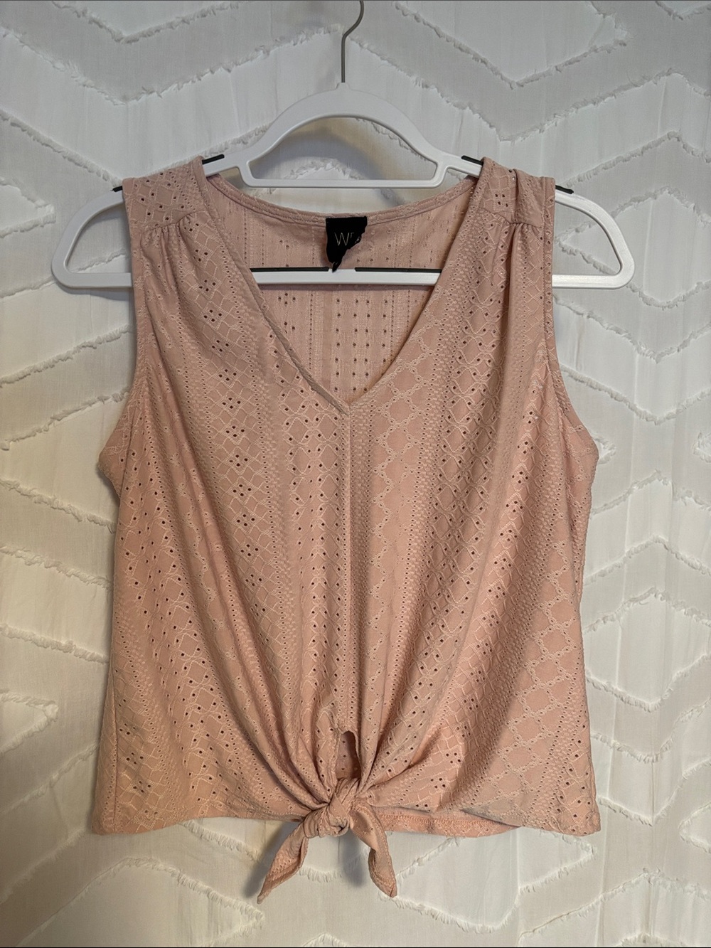 Blush Eyelet Tie-Front V-Neck Tank
